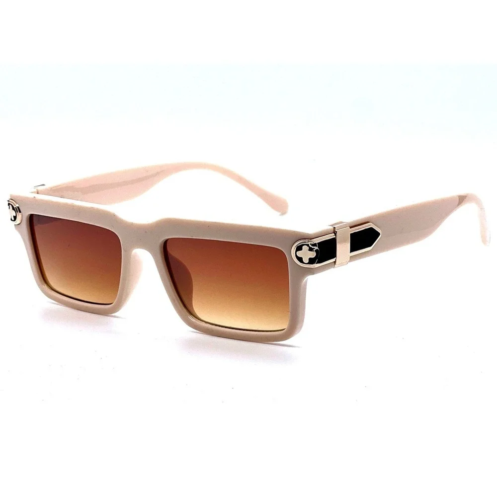 Sunglasses Women Trendy Fashion Designer Square‎ Shades Beige Frame Brown Lens